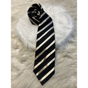 Fabio Fazio Handmade Tie Mens 100% Silk Necktie‎ Gold Black Stripe